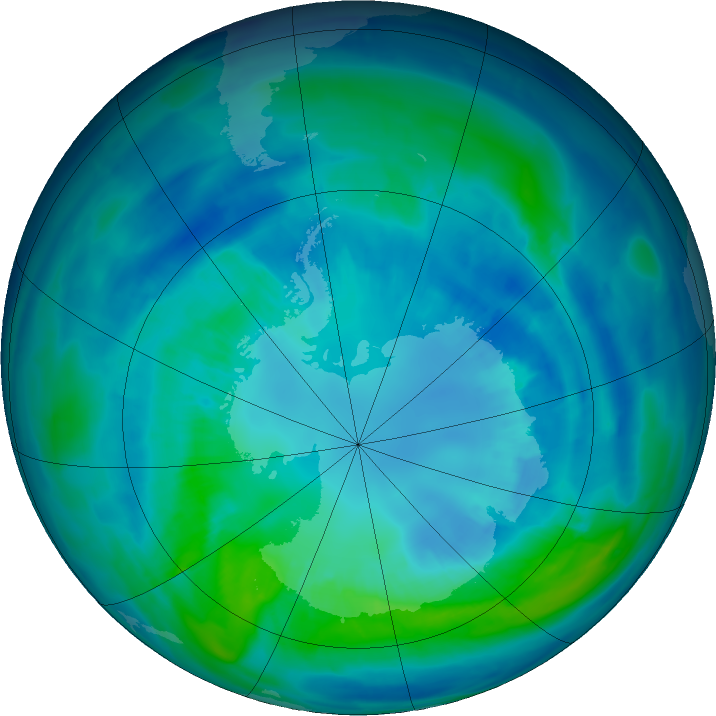 Antarctic ozone map for 11 April 2016